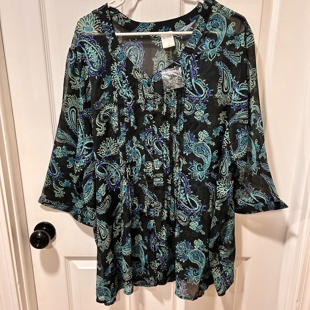 Blair Black and Blue Paisley Blouse
